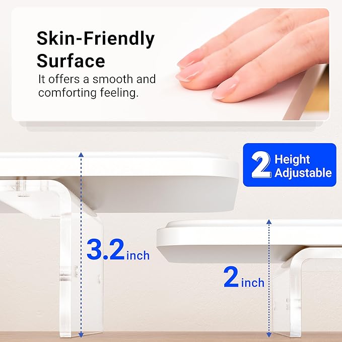 Monitor Stand Riser,31.5-Inch LED Light Wood Computer Monitor Stand with Adjustable Acrylic Legs,Desk Accessories Desktop Organizer Stand for, Computer,Laptop,Printer,PC TV Screen Riser,White