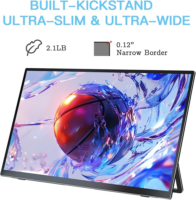 21.5-inch USB-C HDMI Portable Monitor 100Hz 120sRGB 1080P with VESA 180° Adjustable Kickstand Ultra-Slim Frameless FHD HDR Display, Travel Second Monitor for Laptop PC