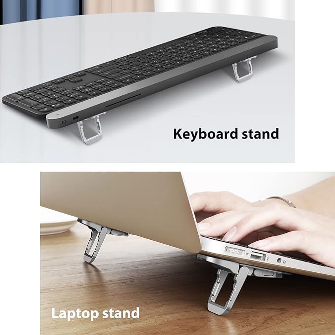 Nillkin Portable Laptop Stand with 3 Adjustable Angles, Flip Keyboard Riser Feet for Most Keyboards, Computer Keyboard Stand for Desktop, MacBook, HP and Other 10-17 Inches Laptop Feet Riser, Silver