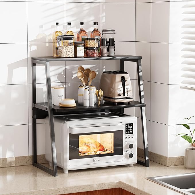 Printer Stand, Desktop Printer Shelf, 3 Tier Desk Shelf for top of Desk, Large Printer Stands Office Organization Shelves for Home Office Printer Fax Book, Black