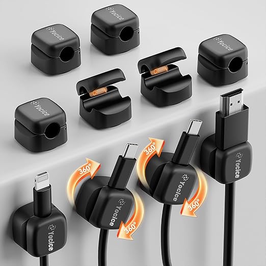 10 Pack Rotatable Cord Organizer,Spring Cable Clips Desk Cable Management Cord Holder Adhesive Phone Charger Cord Clips for Home Office Car Wall Nightstand Accessories Black