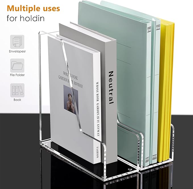 SANRUI 2-Pack Acrylic Magazine File Holder Desk Organizer Magazine Rack, Clear, Vertical File Sorter Holders, 9.45" D x 3.54" W x 10.24" H