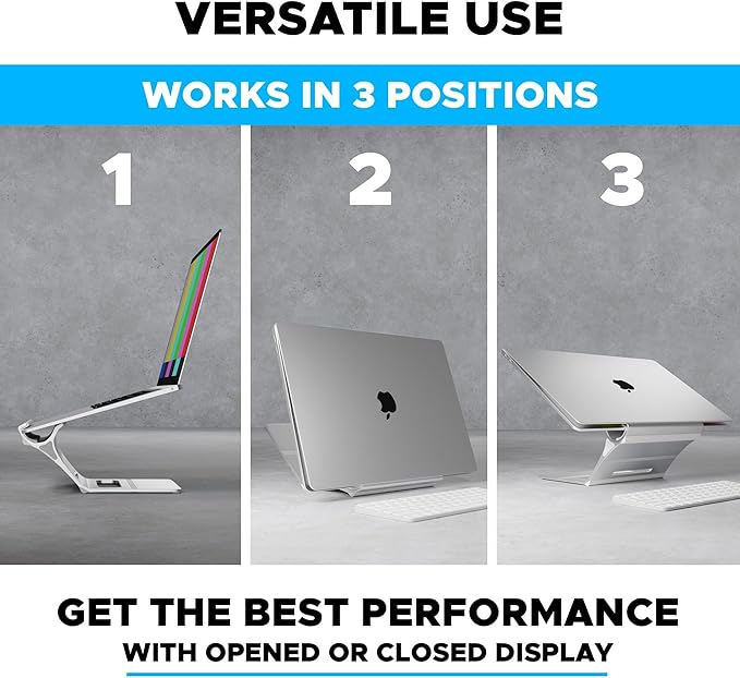 Elestoria Adjustable Laptop Stand - Fits 5 Devices, Modern Design, Tool Free Adjustment, Protective & Stable | Grey (Silver, Floating)