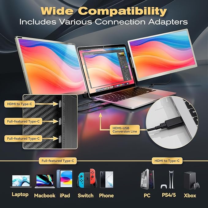 Teamgee 15.6" Laptop Screen Extender | Portable Monitor for 13-17” Mac/Windows Laptops | 120% sRGB FHD, Metal Stand, 235° Rotation, Ideal for Hybrid Work