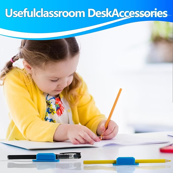 10Pack Adhesive Pen Holder for Desk, Silicone Pencil Holder for Classroom,Teacher Student Kinds Accessories, Desk Accessories (Blue)