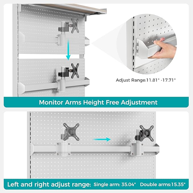 EUREKA ERGONOMIC Desk Pegboard with Dual Monitor Stands, LED Metal Pegboard for Gaming Desk, Privacy Panel with 4 Accessories Modular Hanging, Computer Accessories for Office, 43 x 34 Inch, White