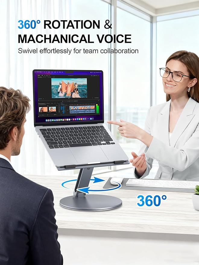 Laptop Stand for Desk, 360° Rotating & Height Adjustable Ergonomic Computer Riser with Aluminum Cooling Vents for 10-16 inch MacBook, Dell, Lenovo (Foldable, Portable for Office & Home) - Gray
