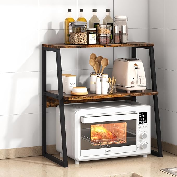 Printer Stand for Desk, Desktop Printer Shelf, 3 Tier Desk Shelf for top of Desk, Large Printer Stands Office Organization Shelves for Home Office Printer Fax Book, Rustic Brown