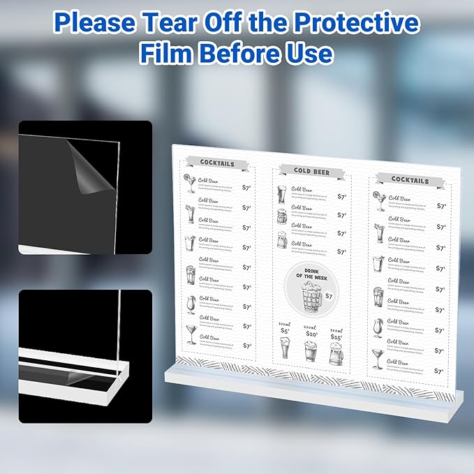 10 Pack Acrylic Sign Holder 11 x 8.5 Horizontal, Double-Sided Clear Sign Holder Plastic Stands for Display, T Shape Acrylic Table Sign Stands for Office Store Restaurants Wedding Party Decoration