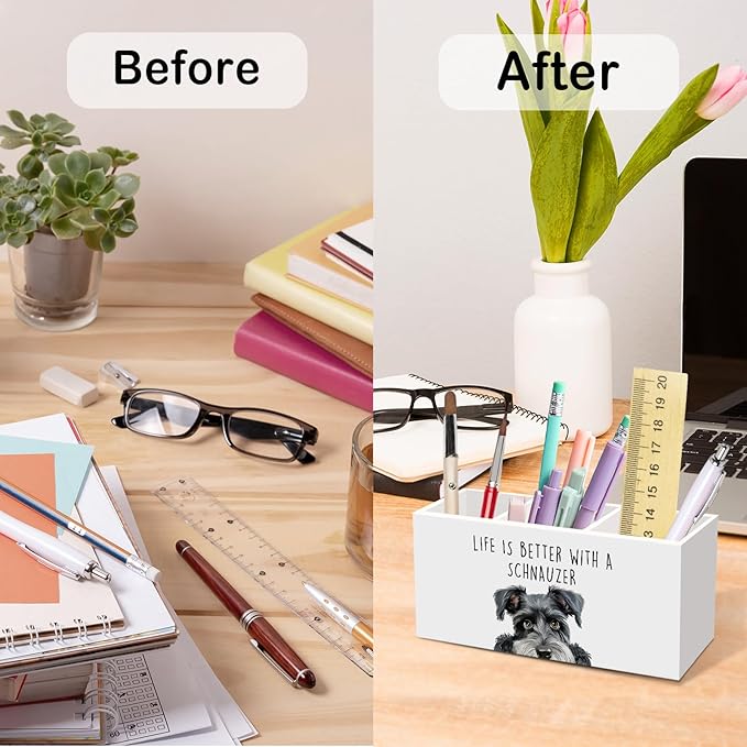 Schnauzer Dog Gifts Pen Pencil Holder for Desk, Funny Schnauzers Dog Gift Office Desk Accessories,Life Is Better with a Schnauzer Pen Holders Organizer for Kitchen Bathroom Decor
