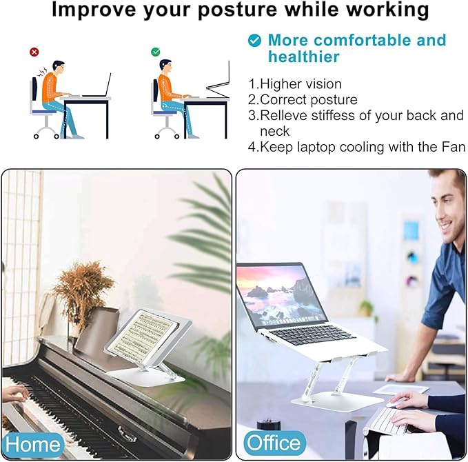 Adjustable Laptop Stand with Cooling Fan, Aluminium Alloy Multi-Angle Computer Holder for Desk, Portable Notebook Metal Mount Compatible with MacBook, Air, Pro, Dell, Alienware All Laptops 11"-17.3"