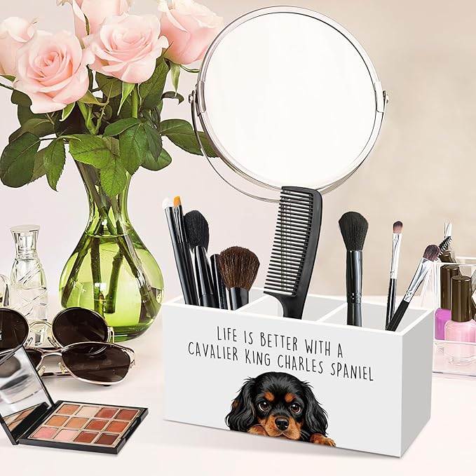 King Charles Cavalier Dog Gifts Pen Pencil Holder for Desk, Funny Dog Lovers Gift Office Desk Accessories,Life Is Better with a Cavalier King Charles Spaniel Pen Holder Organizer for Home