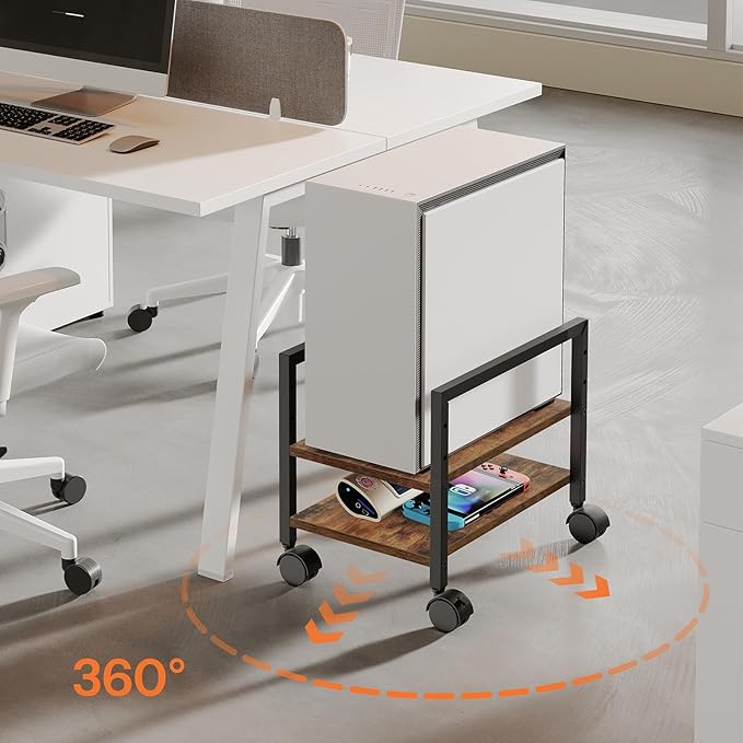 HOOBRO PC Stand, 2-Tier PC Tower Stand Fits Most Computer Towers, CPU Holder for Floor, Height Adjustable, CPU Stand with Wheels Under Desk, for Home Office, Rustic Brown and Black BF11CJ01