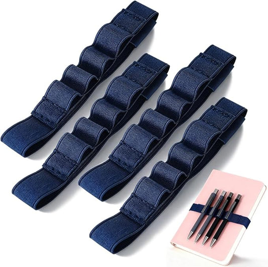4-Pack Pen Loop Holder, Elastic Pen Loops for Notebook, Journaling, Office, Stretchable Pencil Organizer, Anti-Loss Desk Accessories (Blue)