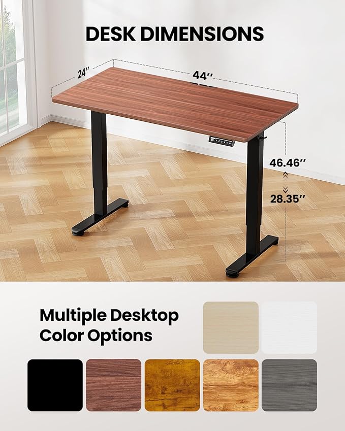 ErGear Electric Standing Desk, 44 x 24 Inches Height Adjustable Stand up Desk, Sit Stand Home Office Desk, with Two-Piece Desktop (Espresso)