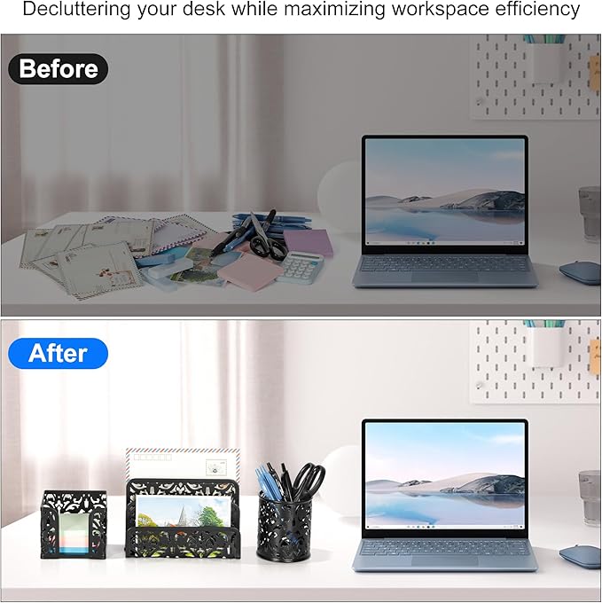 EasyPAG Desk Organizers and Accessories 3 Pieces Office Organizer Set - Pen Holder for Desk, Mail Sorter Countertop and Sticky Note Holder, Black