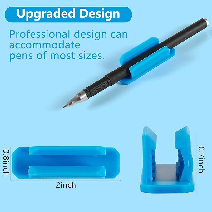 10Pack Adhesive Pen Holder for Desk, Silicone Pencil Holder for Classroom,Teacher Student Kinds Accessories, Desk Accessories (Blue)