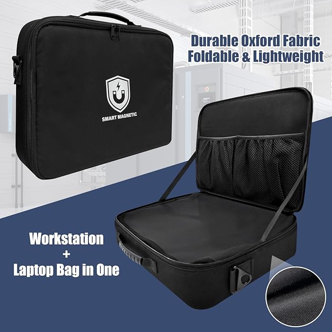 Magnetic Portable Workstation for Field Technicians and Engineers, Heavy-Duty Oxford Fabric Laptop and Tool Desk with 18 Strong Magnets, Foldable Hands-Free Laptop Stand Attach to HVAC, Walls, Trucks