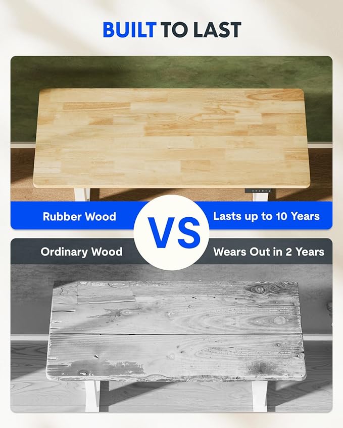 FLEXISPOT Solid Rubberwood Electric Standing Desk with Elegant Oval Legs, 55"x24" Height Adjustable Desk for Home Office & Living Spaces (White Frame)