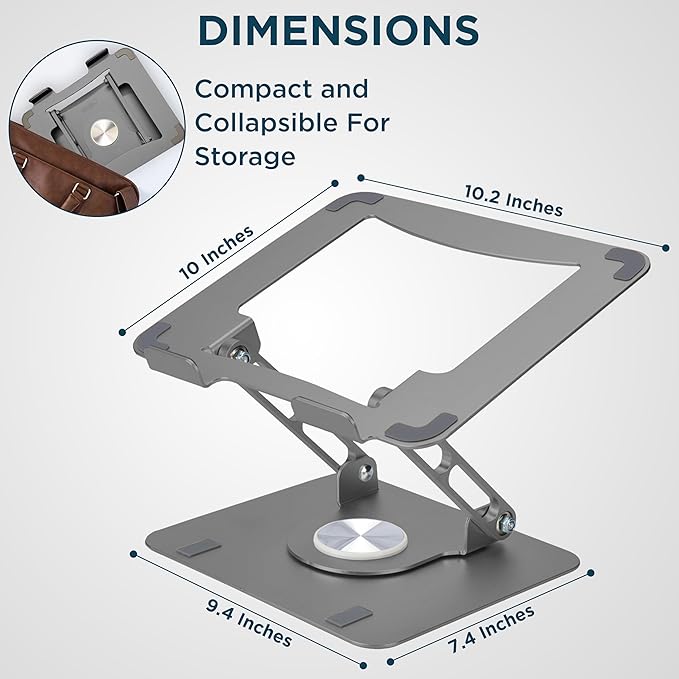 Uncaged Ergonomics Swivel Laptop Stand for Desk, Adjustable Computer iPad Stand for Desk w/ 360 Rotation, Portable Laptop Holder for Home Office Ergonomic Supplies (Space Gray)