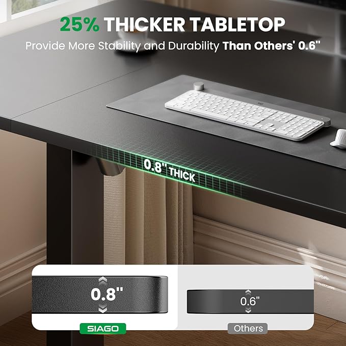 SIAGO Electric Standing Desk Adjustable - 55 x 24 Inch Sit Stand up Desk with 0.8 Inch Thick Tabletop - Adjustable Height Table with 3 Memory Preset, Cable Management for Home Office