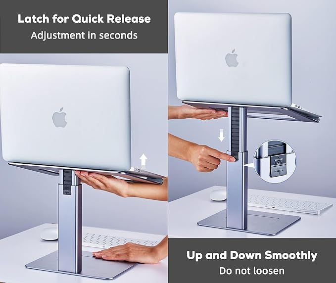 Adjustable Laptop Stand for Desk, DJ Laptop Stand Adjustable Height, Laptop Raised Stand for Standing & Sitting Mode, Tall, Strong and Airflow Even Laptop Riser for 17 inch（Gray）