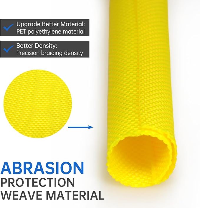 Split Braided Cable Sleeve，Flexible Wire Loom Tubing, Automotive Cord Protector Pet Proof, Cable Management for Computer TV Electric Wires Harness 16ft (Yellow, 25mm（1")