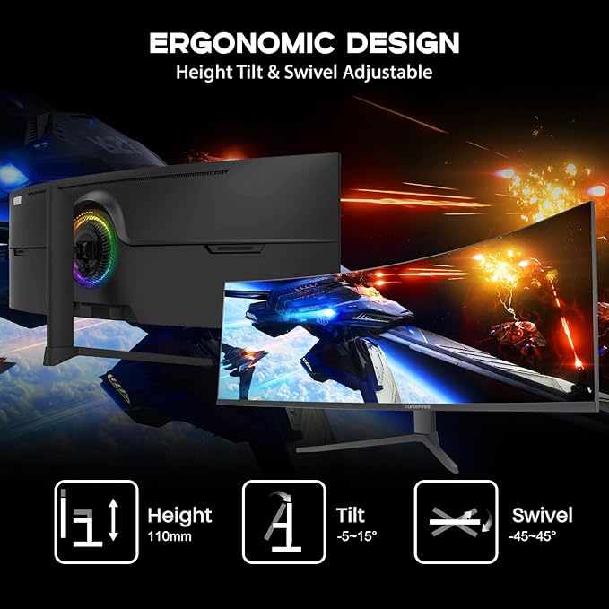 49 inch Curved Monitor with Remote, 165Hz WDQHD(5120 x 1440p) 5K Ultrawide Gaming Monitor R1500, HDR400, 3000:1 Contrast, sRGB 100%, USB-C, FreeSync, PIP/PBP, Built-in Speaker, HDMI 2.1 & DP 1.4
