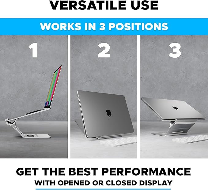 Elestoria Adjustable Laptop Stand - Fits 5 Devices, Modern Design, Tool Free Adjustment, Protective & Stable | Grey (Grey, Floating)