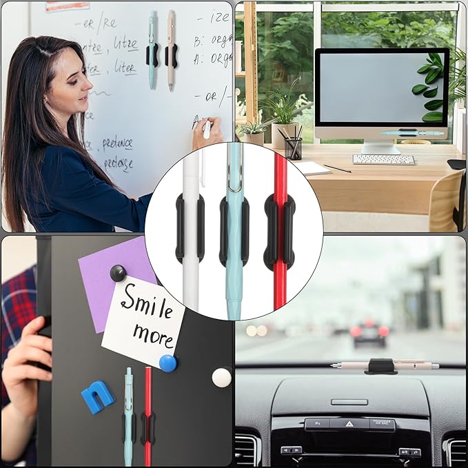 Sherr 12 Pack Adhesive Pencil Holders for Desk Upgraded Pen Holder for Desk Silicone Flexible Adhesive Marker Organizer Clipboard Classroom School Office Accessories Teacher Supplies (Black)