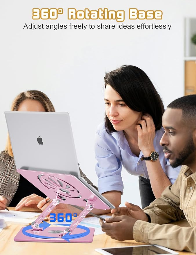 Adjustable Laptop Stand for Desk-360° Rotating Foldable Laptop Holder Ergonomic Laptop Riser for MacBook Pro/Air Dell HP Lenovo Notebook up to 16",Pink