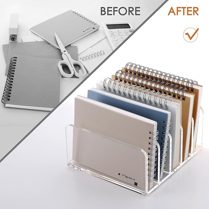 SANRUI Acrylic Desk Organizer, 5 Compartments Mail Organizer,Small File Holders Letter Organizer,Clear Office Organization,Multifunction Sorter Envelope Rack for Office,Home, School