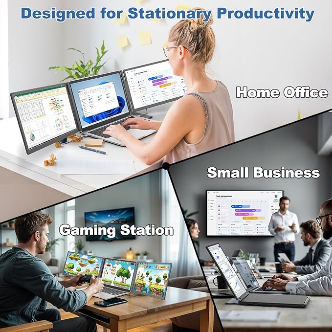 Teamgee 15.6" Laptop Screen Extender with Power Bank, FHD 1080P Triple Monitor, Driver-Free Plug & Play for 13-17" Laptops (HDMI/USB), Home Office/Small Business, Windows/Mac/Android