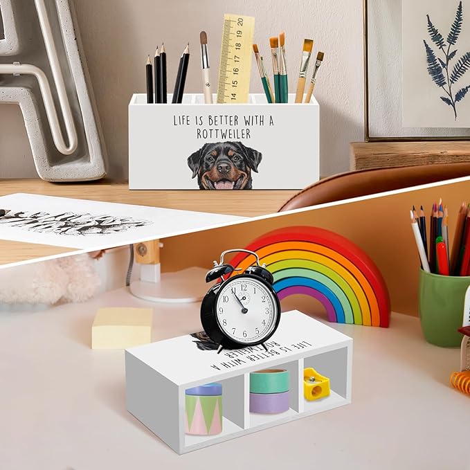 Rottweiler Dog Gifts Pen Pencil Holder for Desk, Funny Rottweilers Dog Lovers Gift Office Desk Accessories, Life Is Better with a Rottweiler Pen Holders Organizer for Women Bathroom Decor