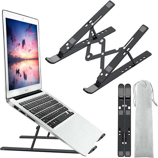 Laptop Stand for Desk, Ergonomic Design Adjustable Aluminum Foldable Portable Computer Stand, Compatible with MacBook Air Pro, HP, Lenovo, Dell, More 10-15.6”Inch and Tablets (Black)