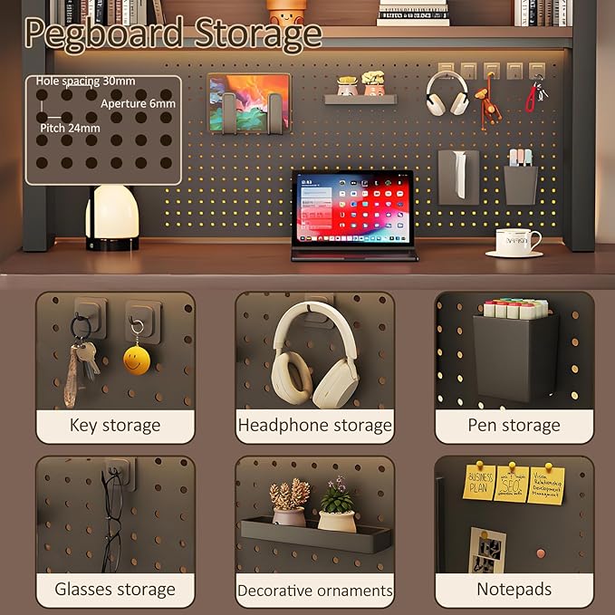 2/3 Tier Desk Hutch with Pegboard, Desk Shelf Organizer with Metal Frame, Space Saving Desktop Bookshelf, Desktop Shelf Organizer Display Rack for Study Table, Home, Of White+White 22×10×26"(2-Tiers)