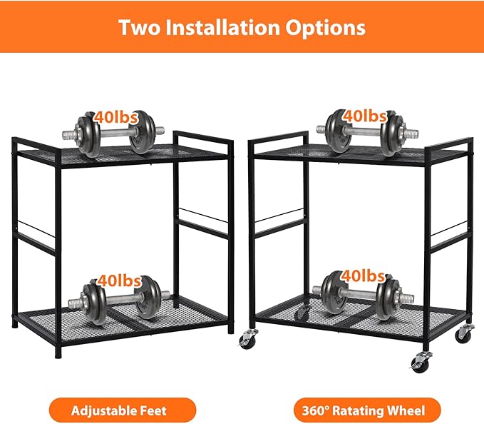 OYEAL Computer Tower Stand, PC Tower Stand Metal Rolling Cart Holds up to 40lbs, 2 Tier Mobile Printer Stand with Storage Under Desk for Home & Office, Black