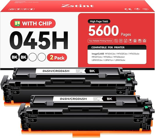 045H 045 Black Toner Cartridge 2-Pack High Yield Compatible Replacement for Canon 045 CRG-045 045H for MF634Cdw Color ImageCLASS MF632Cdw LBP612Cdw MF632 MF634 MF630C LBP610C MF636cdwt Printer Ink