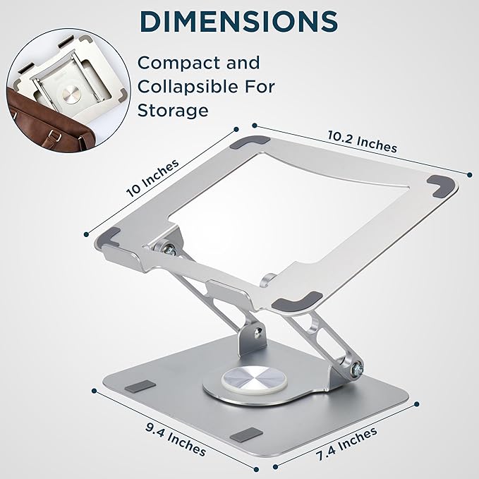 Uncaged Ergonomics Swivel Laptop Stand for Desk, Adjustable Computer iPad Stand for Desk w/ 360 Rotation, Portable Laptop Holder for Home Office Ergonomic Supplies