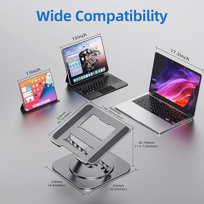 MCHOSE Laptop Stand with 360° Rotating Base, Foldable Adjustable Computer Holder, Ergonomic Design Compatible with MacBook Air Pro, Dell XPS, HP, Lenovo More 10-17" (A-Space Grey)