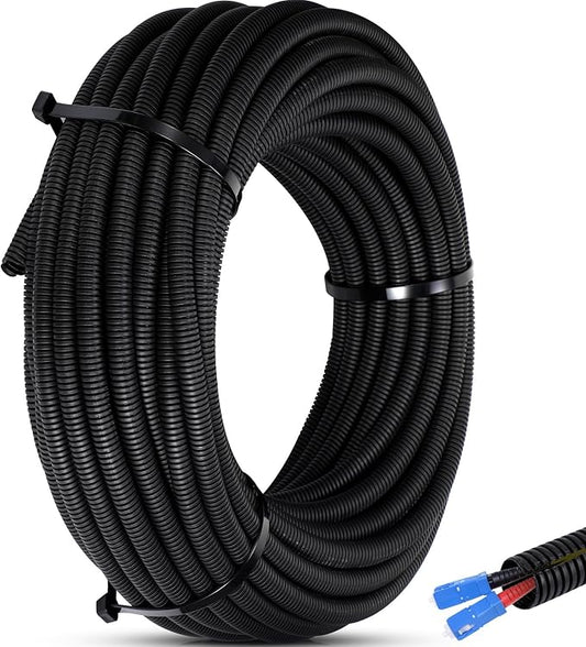 Sasylvia 1'' X 30 ft Split Wire Loom Cord Protector Tubing Split Conduit Protector Tubing Convoluted Tube Flexible Electrical Wire Cover Protective Sleeves(Black)
