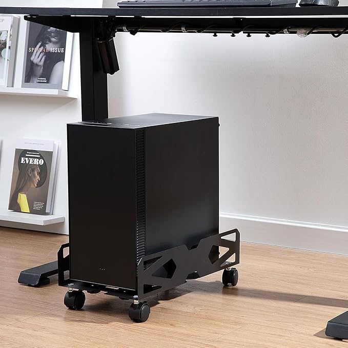 Adjustable Computer Tower Stand, Ventilated PC Tower Stand with 4 Caster Wheels,Mobile Under Desk CPU Holder, PC Cart, Computer Riser for Most Gamers and Students