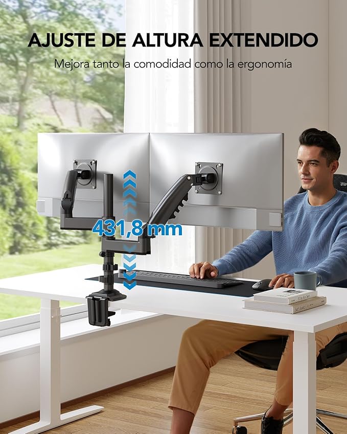 HUANUO 17-32 Inch Dual Monitor Stand, Gas Spring Dual Monitor Mount, Monitor Stand 2 Monitors, Ergonomic Adjustable Tilt/Swivel/Rotate, Weight Max 19.8 lbs, VESA 75/100mm