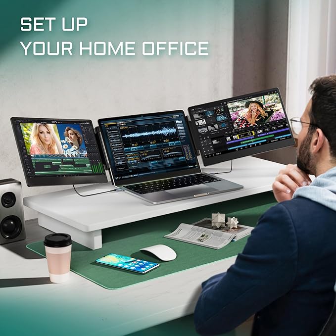 Teamgee 14.3" Laptop Screen Extender, FHD 1080P IPS Portable Monitor with Foldable Stand & Speakers, Compatible with 13”-17” Laptops (Diagonal), HDMI/USB-A/Type-C, for Windows/Mac/Chrome/Switch