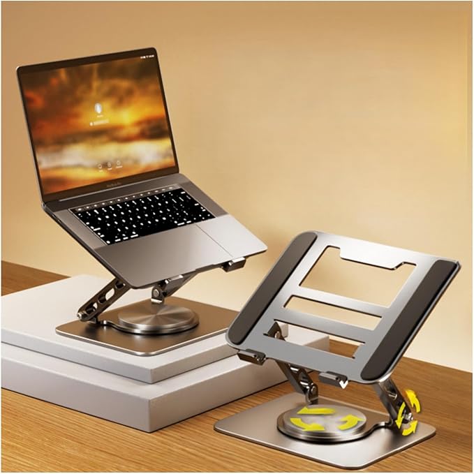 Adjustable Laptop Stand with 360° Rotating Base, Ergonomic Foldable Design, Compatible with MacBook Pro Air and Laptops 10-16 Inches (Black, Premium Version)