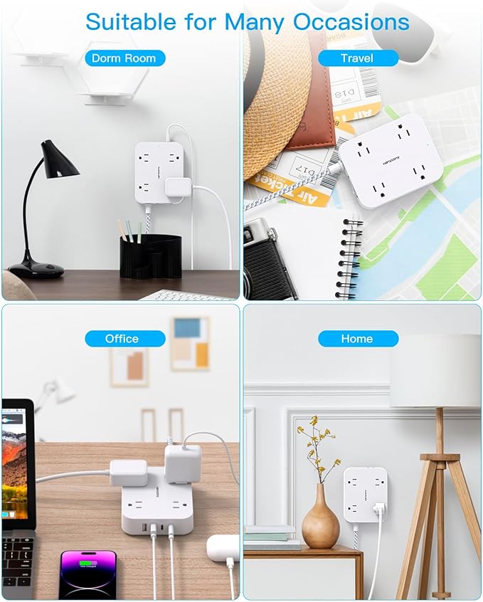 1 Ft Flat Plug Extension Cord, HANYCONY Power Strip with 4 USB Ports(2 USB C), 4 Widely Outlets Extender, Wall Mount, Desk Charging Station for Office, Travel and Cruise Ship Essentials