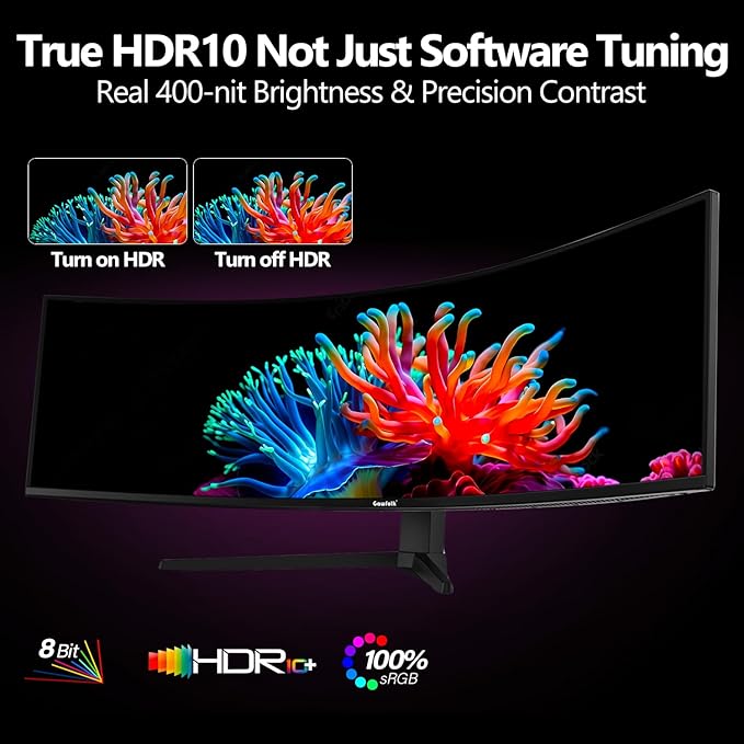 Gawfolk 49 Inch Curved Gaming Monitor,1500R PC Screen 120hz DQHD 5120x1440, Computer Screen for Home Office Business, DP, HDMI, Support Wall Mount 100x100mm