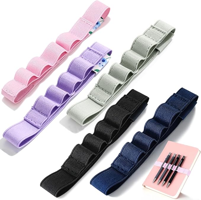 5-Pack Pen Loop Holder, Elastic Pen Loops for Notebook, Journaling, Office, Stretchable Pencil Organizer, Anti-Loss Desk Accessories (MIX)