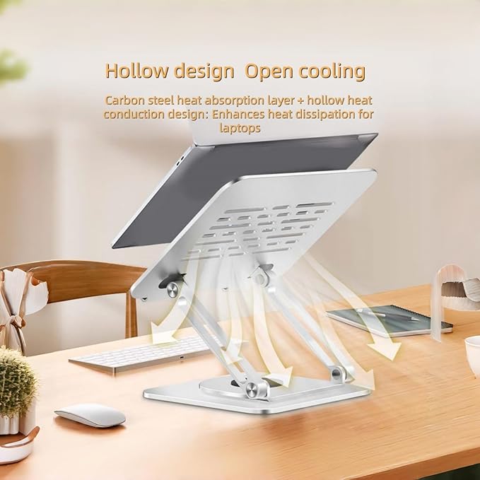 Laptop Stand, Heavy-Duty Metal Laptop Riser for Desk, Ergonomic Height & Angle Adjustment for 10–16.2″ Laptops, Silver