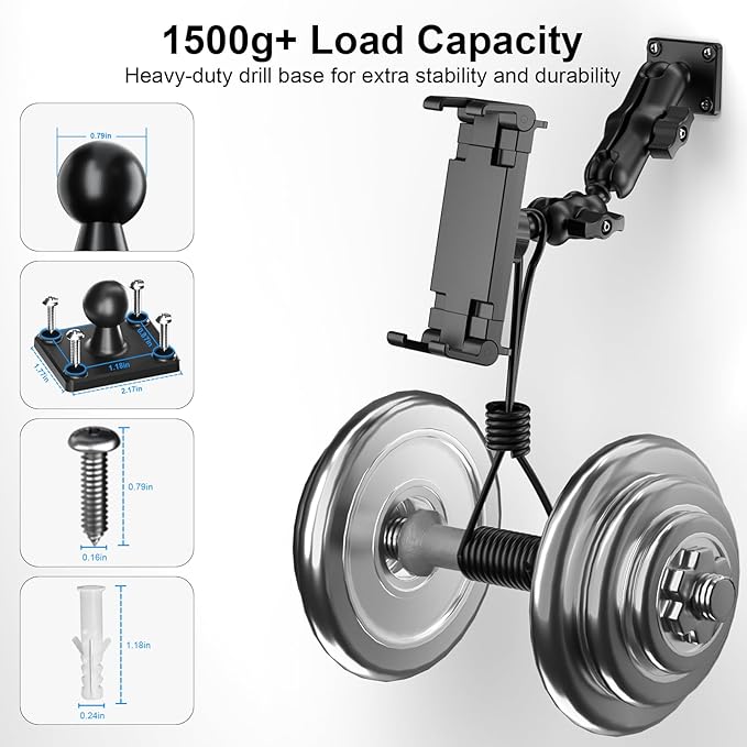 PLDHPRO Tablet Mount for Truck, Heavy Duty Drill Base Tablet Holder for Car Dashboard, Adjustable 2-Stage Stand Compatible with iPad, Galaxy Tab/Z Fold, 5.1-15.6'' Phone Tab for Wall, Vehicle, Boat